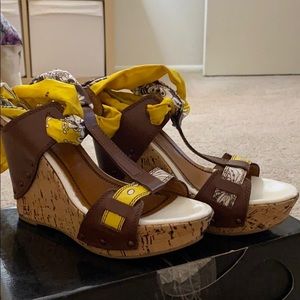 Platform sandal with scarf tie
